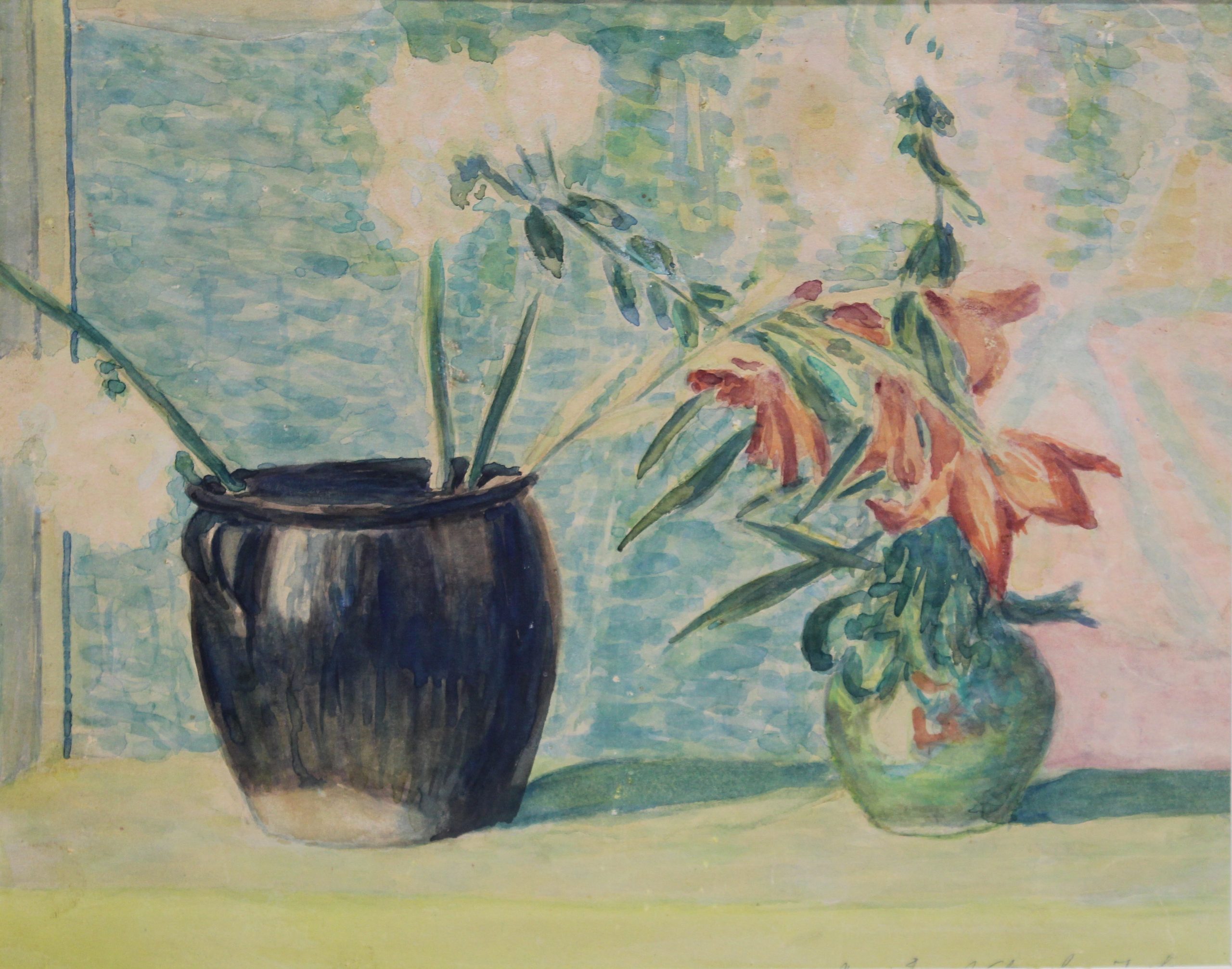 4538 a-h, stanisław witowski z jasła, kwiaty w dzbankach, 1944, akwarele, 23,5 x 30 cm