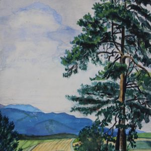 4544 a-h, stanisław witowski z jasła, samotna sosna, 1933, akwarele, 29,5 x 19 cm