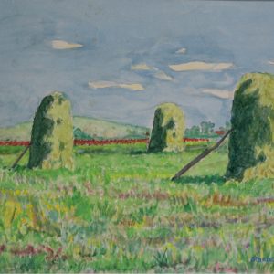 4547 a-h, stanisław witowski z jasła, widok na pola dębowieckie, 1972, akwarele, 31,5 x 49 cm