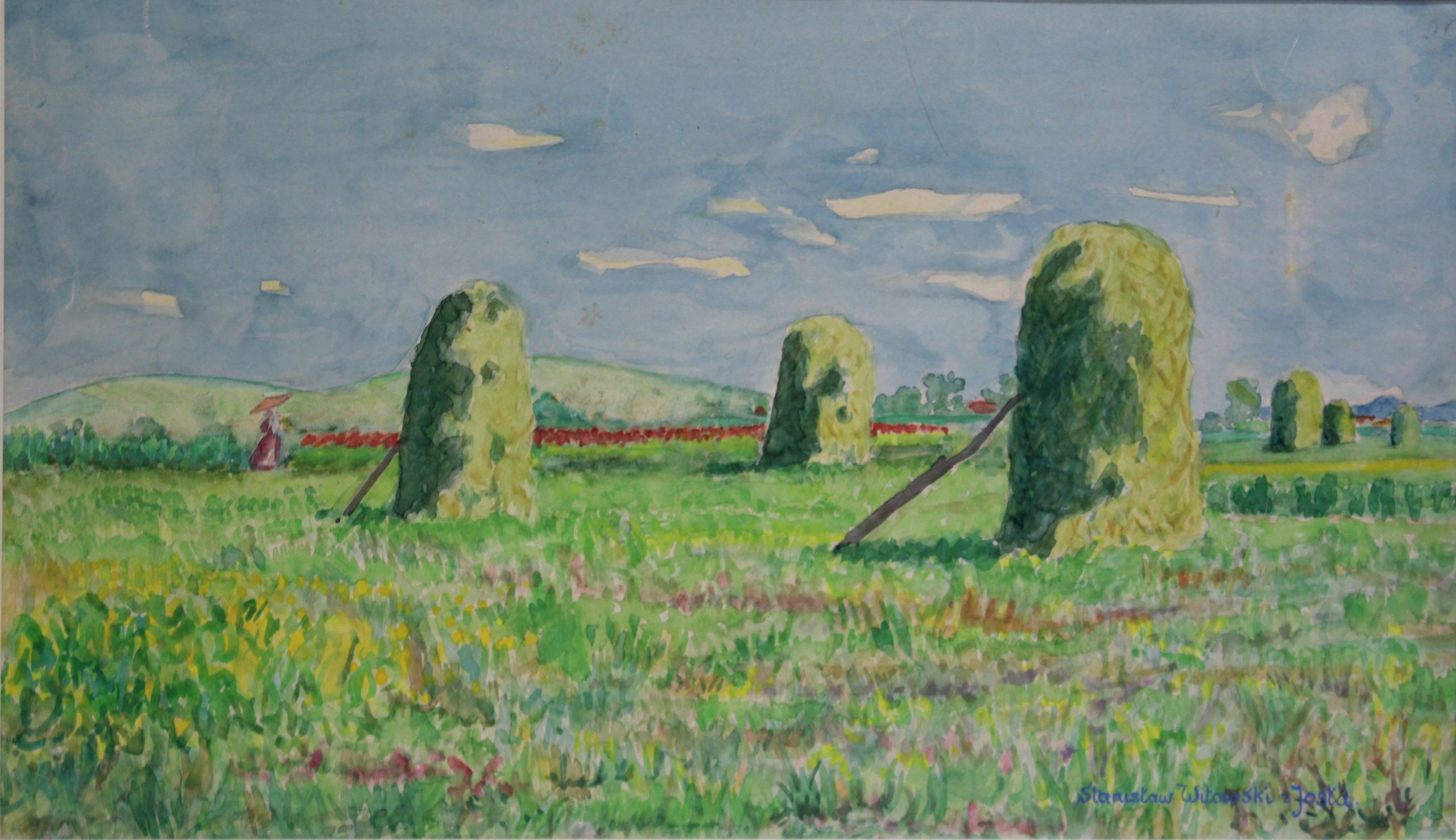 4547 a-h, stanisław witowski z jasła, widok na pola dębowieckie, 1972, akwarele, 31,5 x 49 cm
