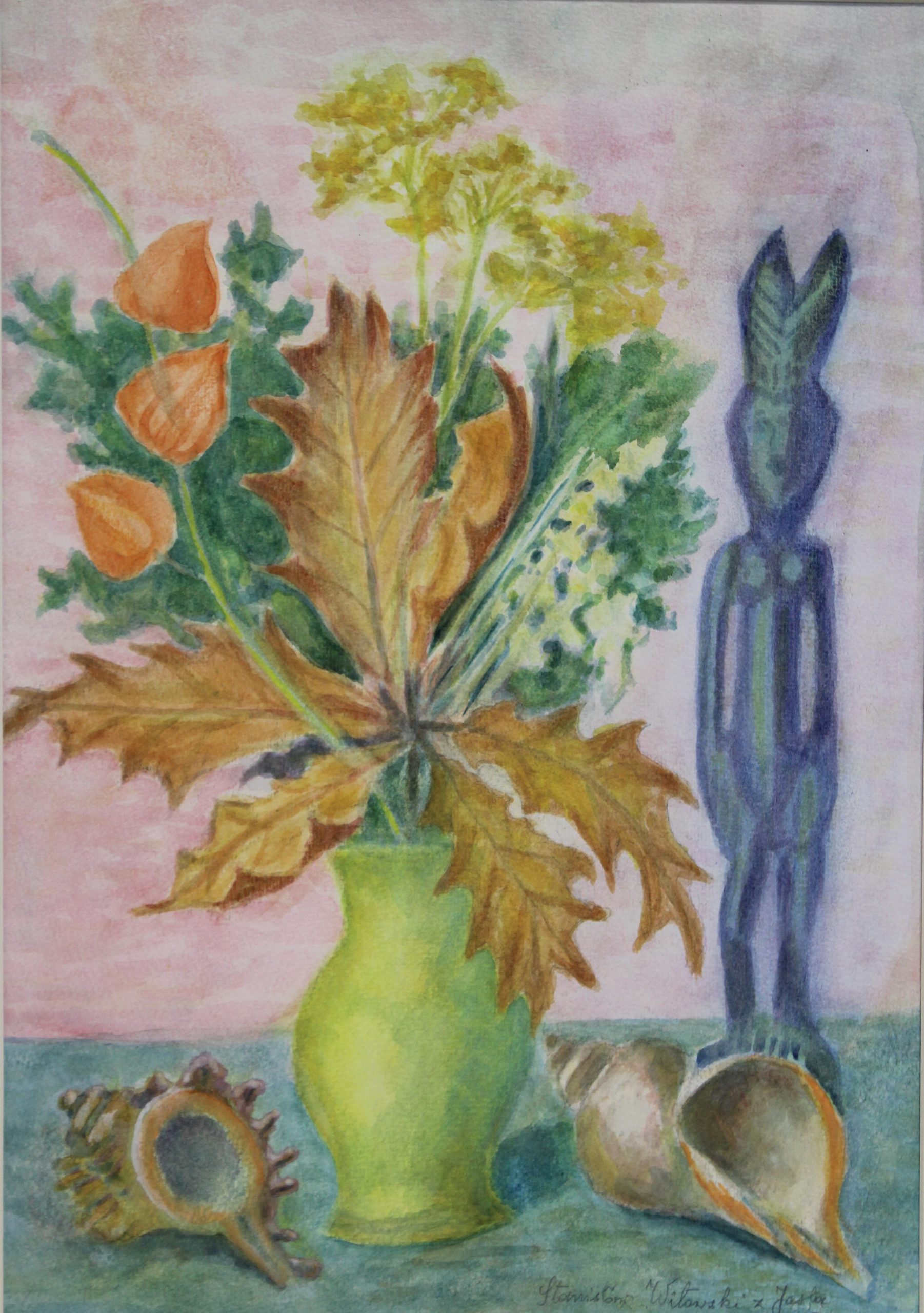 4550 a-h, stanisław witowski z jasła, martwa natura z muszlami, 1985, akwarele, 51 x 37 cm