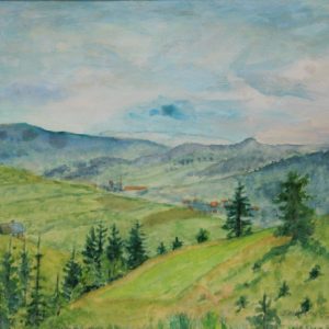 4553 a-h, stanisław witowski z jasła, widok z krynicy, jaworzyna krynicka, 1960, akwarele, 28,5 x 39,5 cm