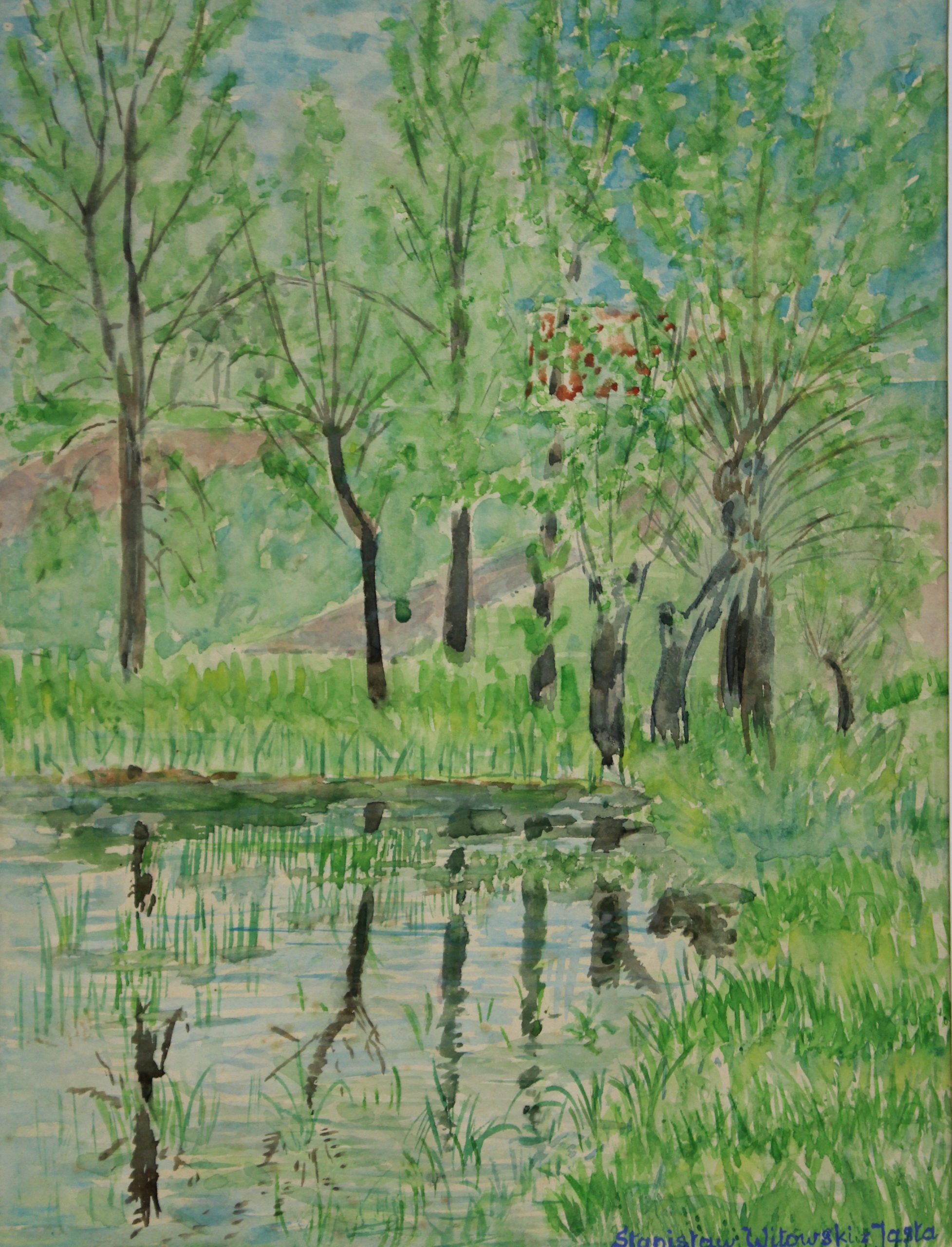 4556 a-h, stanisław witowski z jasła, jezioro szmaragdowe w szczecinie, 1963, akwarele, 41 x 31 cm