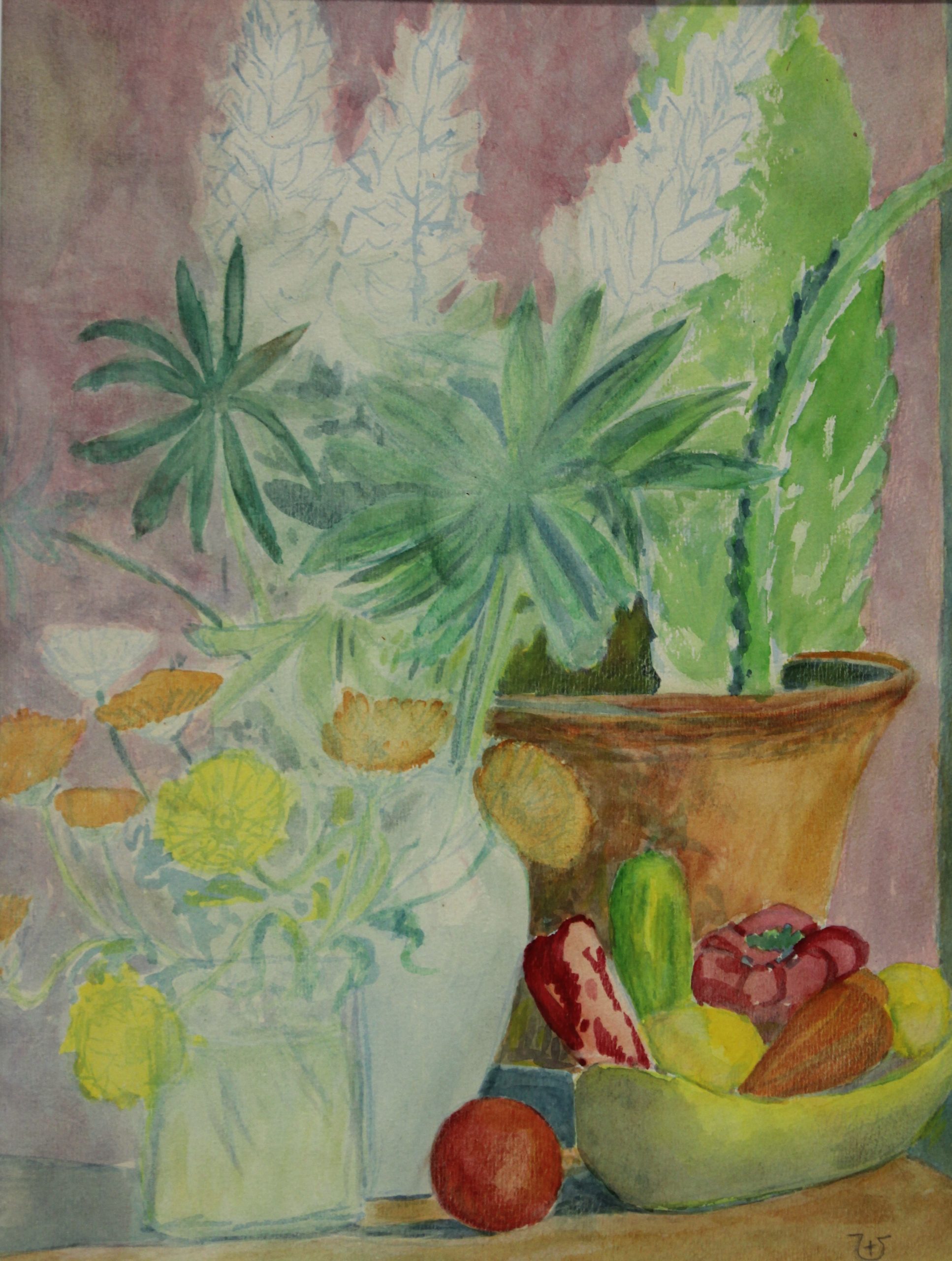 4557 a-h, stanisław witowski z jasła, martwa natura, 1985, akwarele, 48 x 36 cm