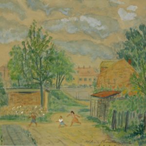 4558 a-h, stanisław witowski z jasła, ulica wałowa, 1954, akwarele, 30 x 35 cm