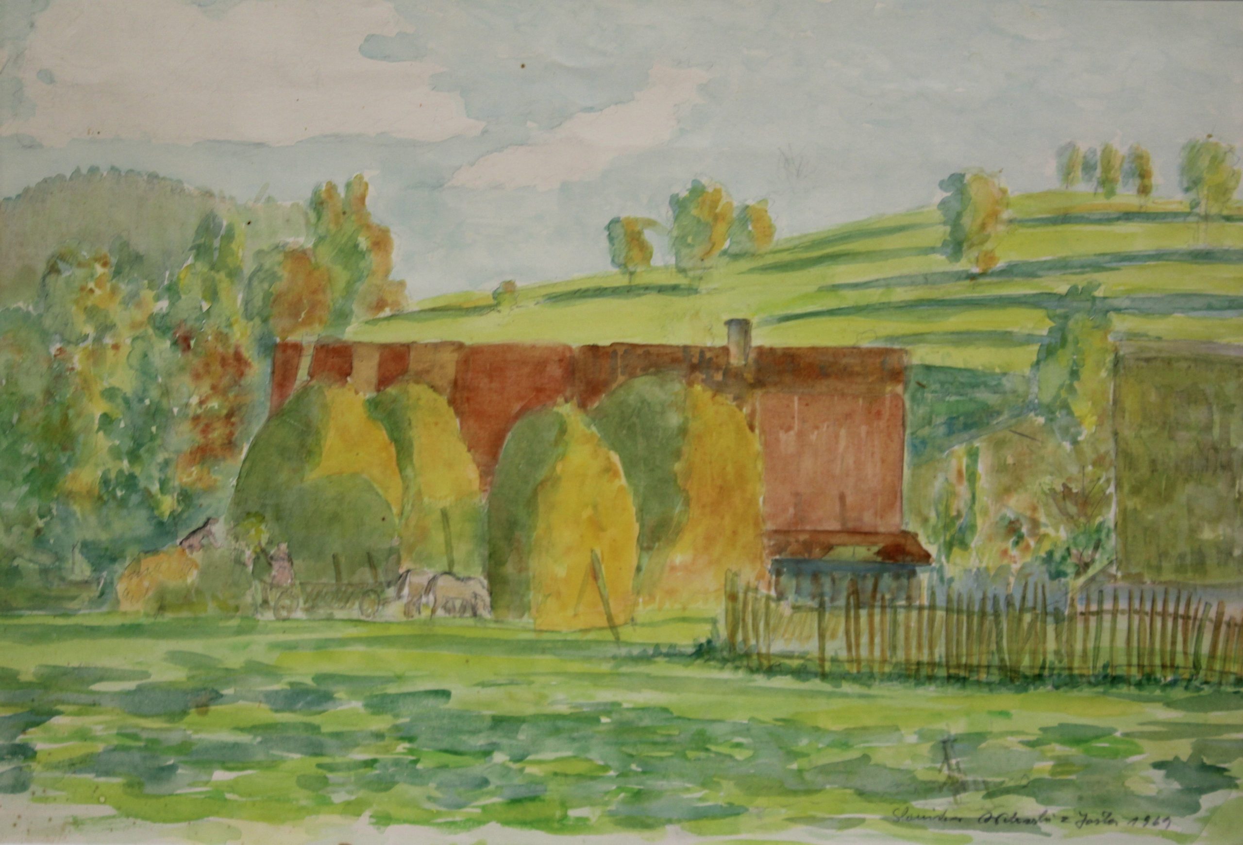 4559 a-h, stanisław witowski z jasła, przy zachodzie słońca, 1969, akwarele, 35 x 49,5 cm