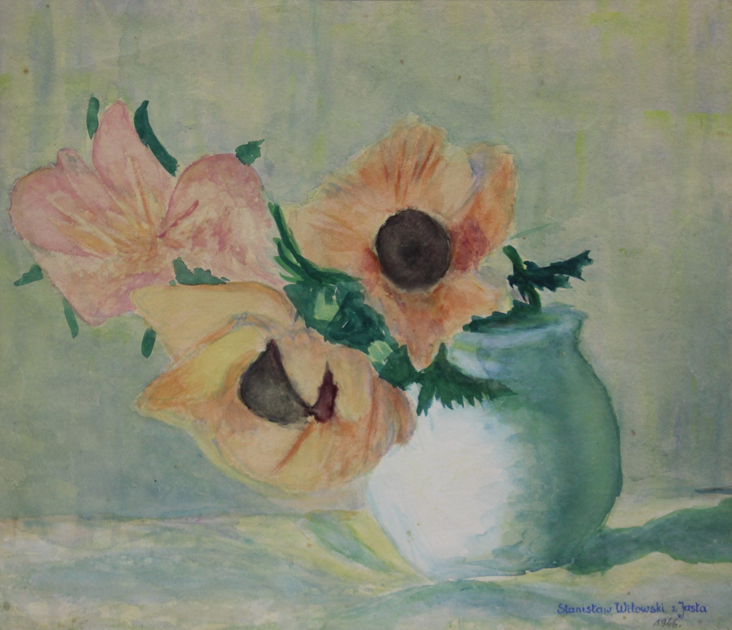 4561 a-h, stanisław witowski z jasła, maki ogrodowe, 1946, akwarele, 44 x 46 cm