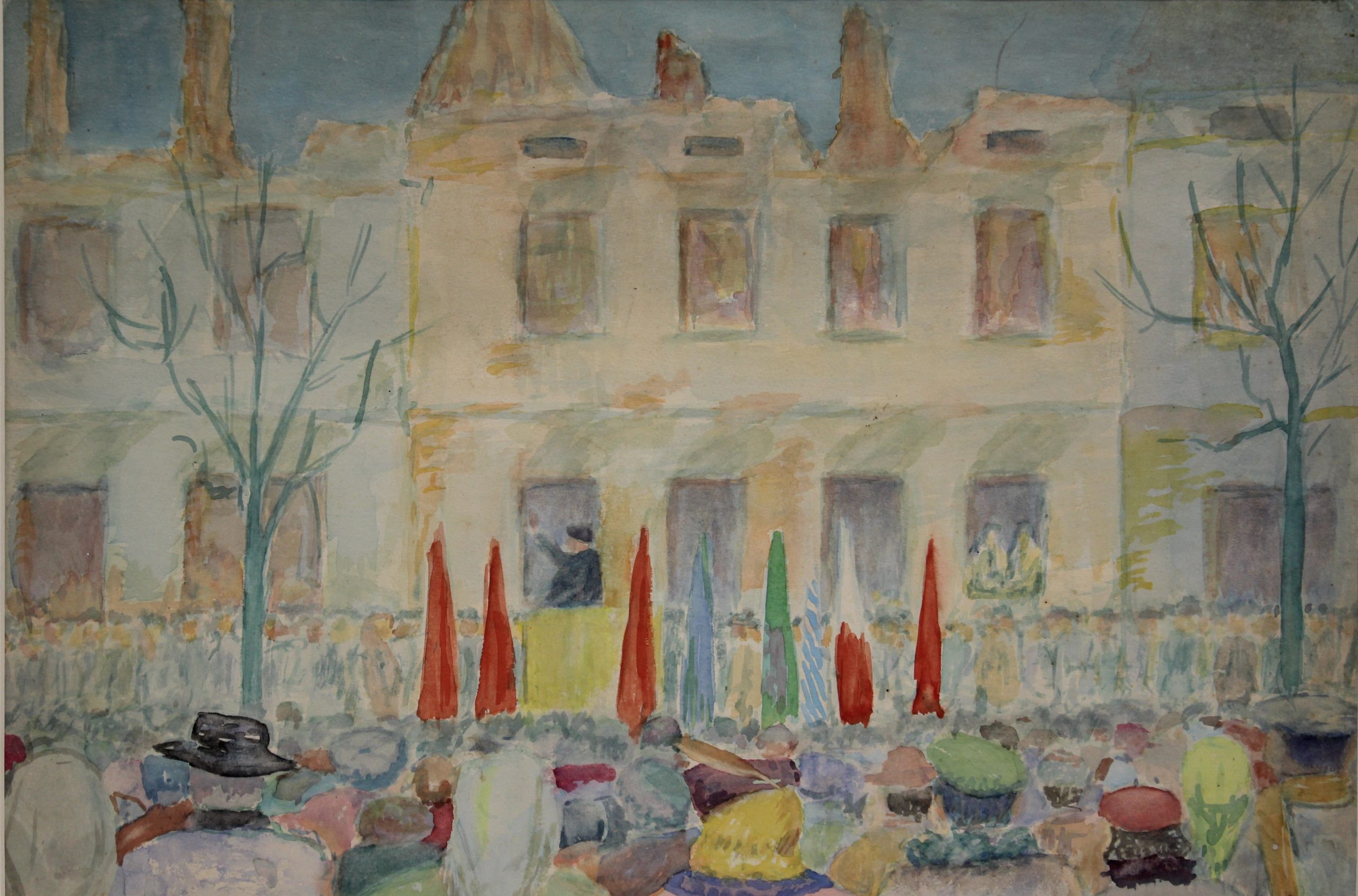 4565 a-h, stanisław witowski z jasła, mowa księdza borowca, ruiny jasła, 1945, akwarele, 35 x 50 cm