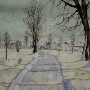 4566 a-h, stanisław witowski z jasła, widok na niegłowice,1964, akwarela