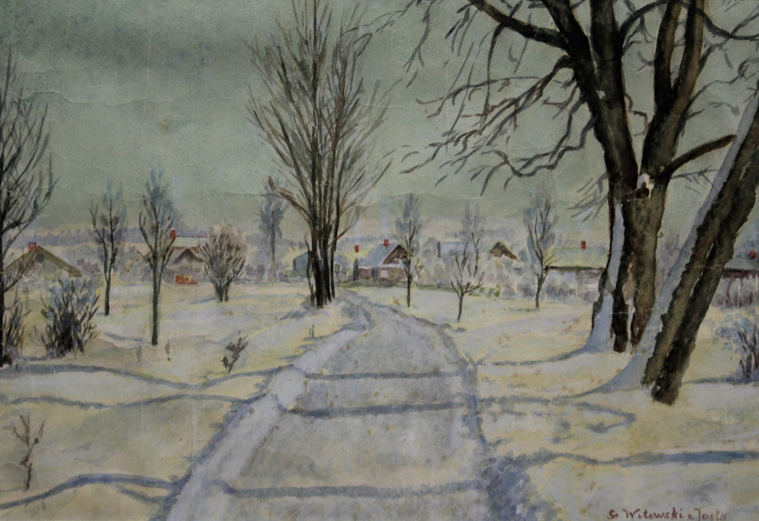 4566 a-h, stanisław witowski z jasła, widok na niegłowice,1964, akwarela
