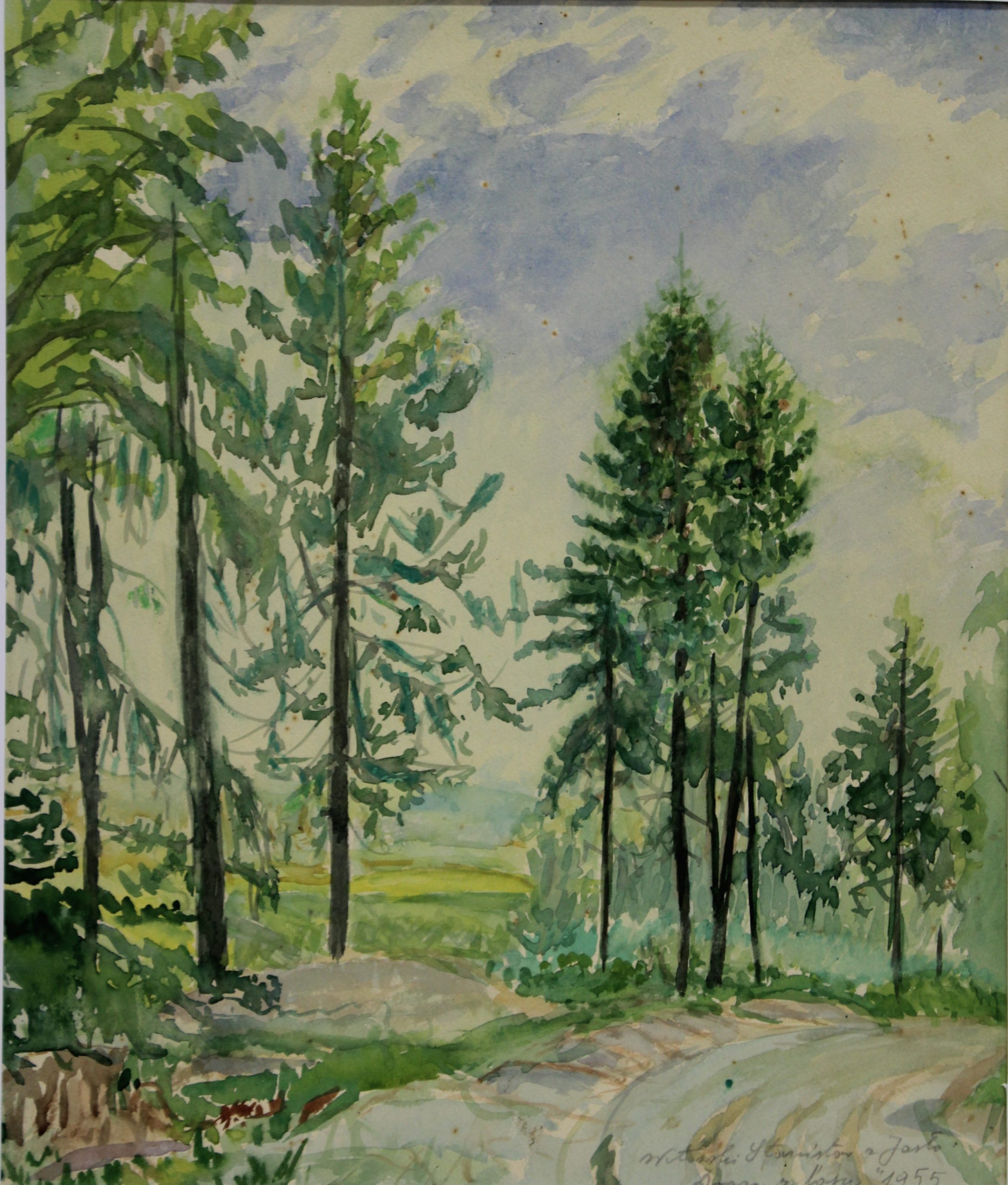 4568 a-h, stanisław witowski z jasła, droga z lasu, 1955, akwarele, 40 x 33,5 cm