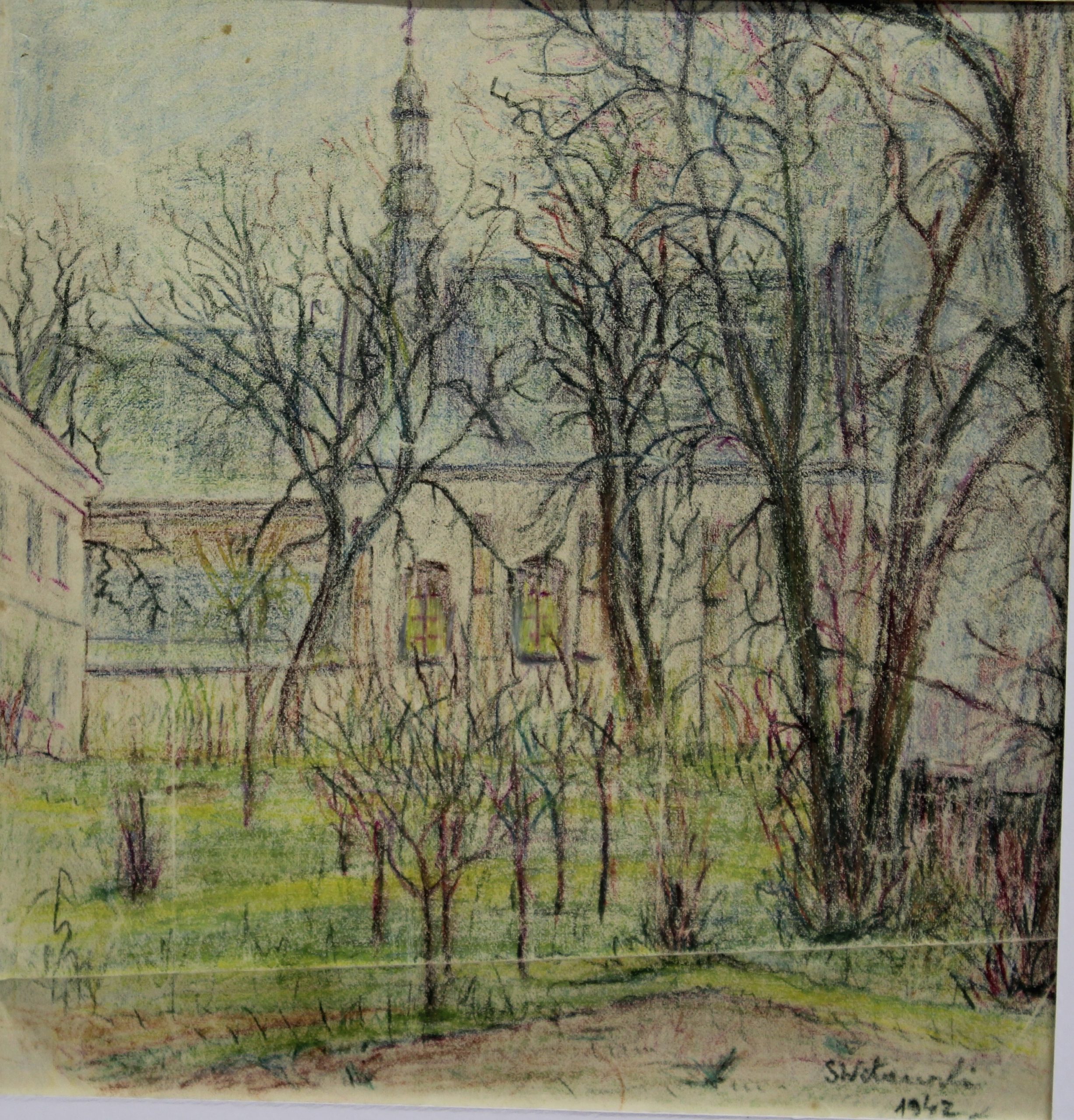 4569 a-h, stanisław witowski z jasła, kościół parafialny w jaśle, 1942, kredki, 23 x 21,5 cm
