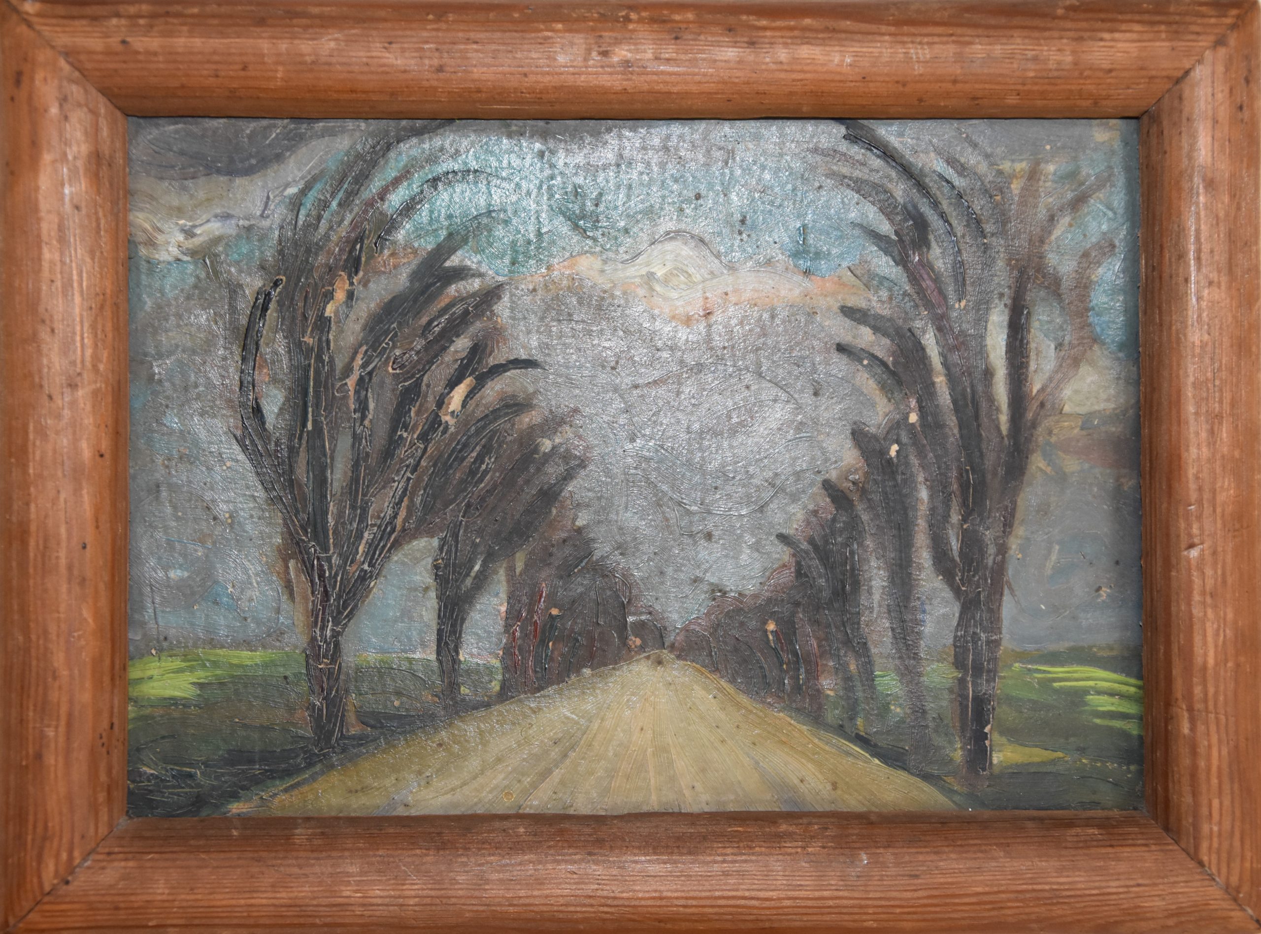 6181 a-h, jerzy adam brandhuber, aleja, olej na dykcie, 15,5 x 22 cm